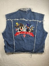 Vintage Warner Bros Looney Tunes That  s All Folks Denim Jacket Adult XL 1999