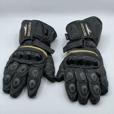 Teknic Racing Leather Motorcycle Gauntlet Gloves Black Hard Knuckle Armor