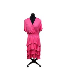 Vince Camuto Hot Pink Ruffle Tiered V Neck Midi Dress Women's Size XS/L