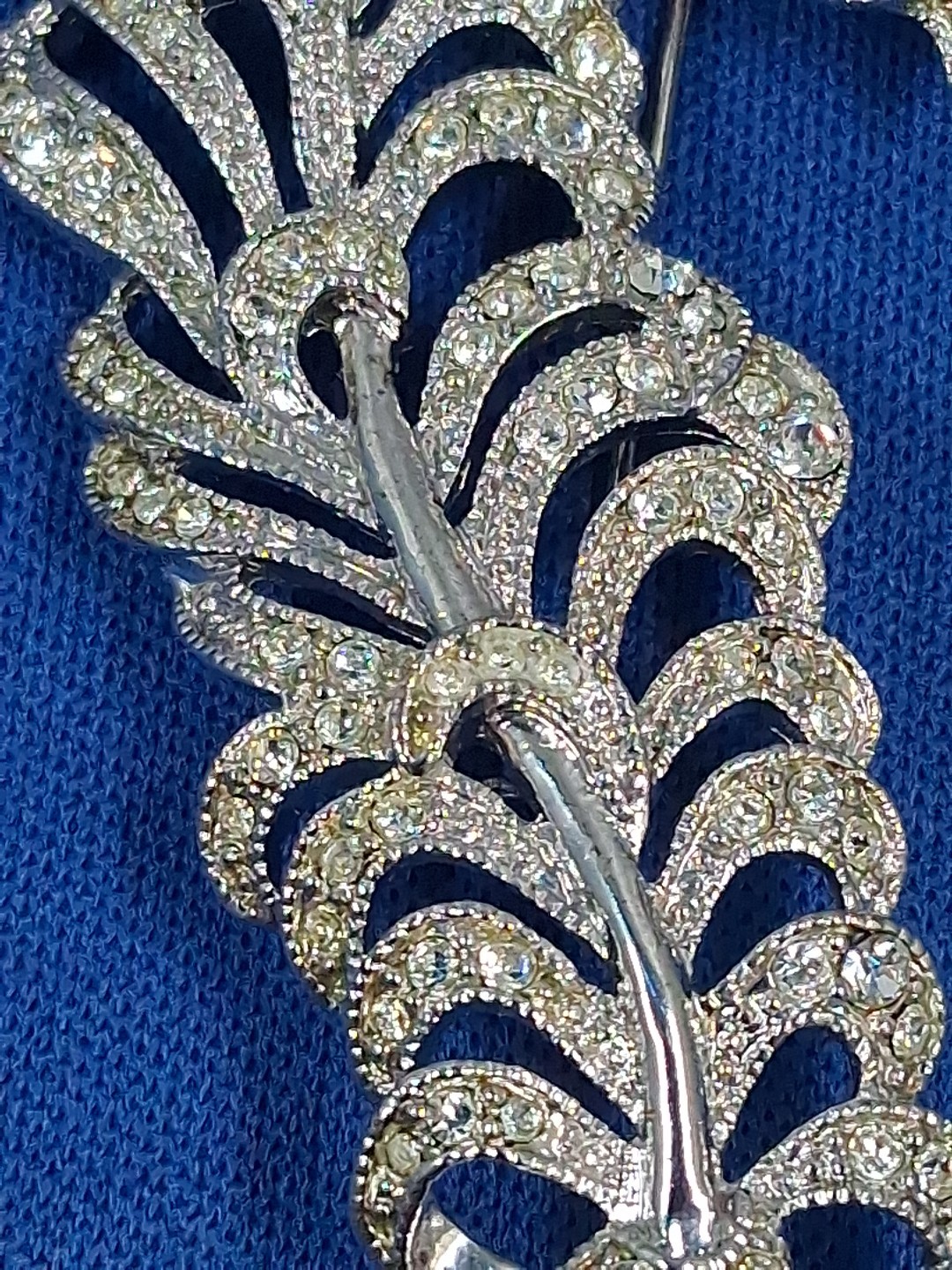 Vintage Silver Rhinestone Feather Plume Signed KJ… - image 8