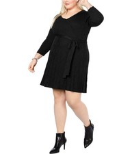 NY Collection Womens Faux Wrap Sweater Fit & Flare Dress