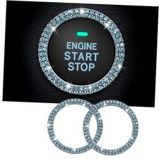 2PCS Bling Crystal Rhinestone Car Engine Start Ring Stickers, Key Lake Blue
