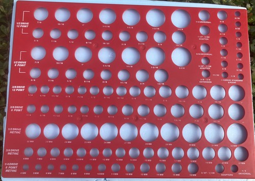 SINGLE CRAFTSMAN SOCKET ORGANIZER - 1/2", 3/8", 1/4" DRIVES, + METRIC.  RED