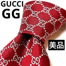 Beautiful Item GUCCI Red GG Pattern Silk Tie