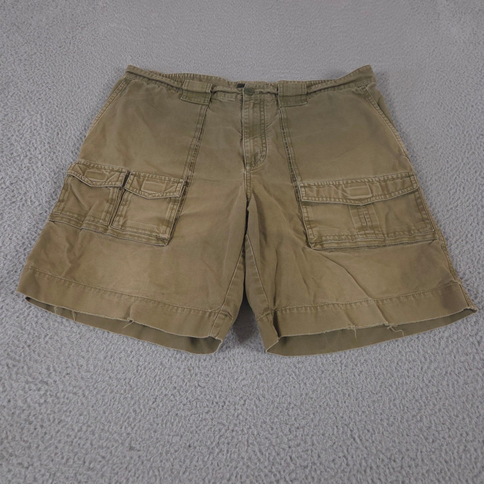 VINTAGE Eddie Bauer Shorts Mens 34 Green Cotton Canvas Cargo Frayed Hem Y2K 90s