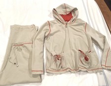 2-Piece Set Fleece Zip Hoodie Sweatsuit Beige Stylish Pockets Size S