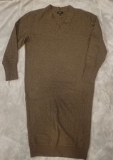 Quince Mongolian Cashmere V-Neck Midi Brown Sweater Dress Med Classic