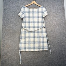 Sezane Dress Size Medium Blue White Cotton Linen Check Mini Chic Short