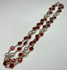 Vintage Goldtone & Red Rhinestone/Faux Pearl Necklace