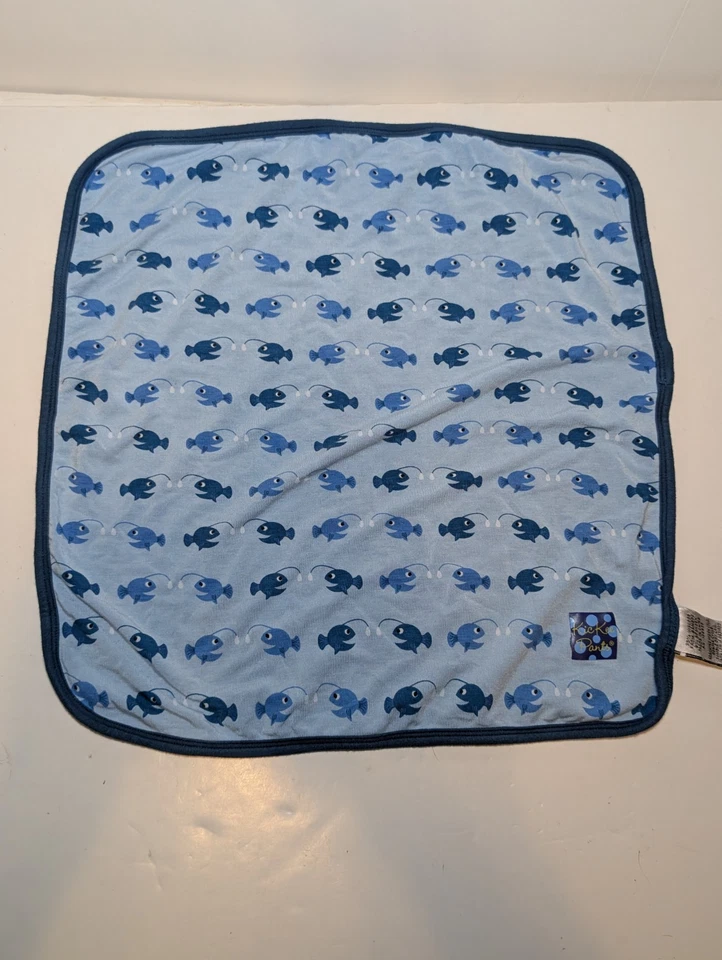 KicKee Pants Lovey Security Blanket Pond Angler Fish Blue 14" Bamboo HTF - Image 2 of 4