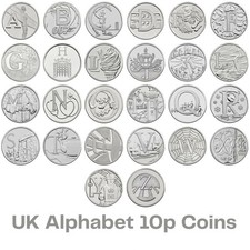 UK Alphabet A - Z 10p Ten Pence Coins Dated 2018 Circulated or Better Bond Angel