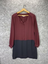 LOFT Dress Womens Small Burgundy Black Colorblock Long Sleeve Tunic Shift Mini