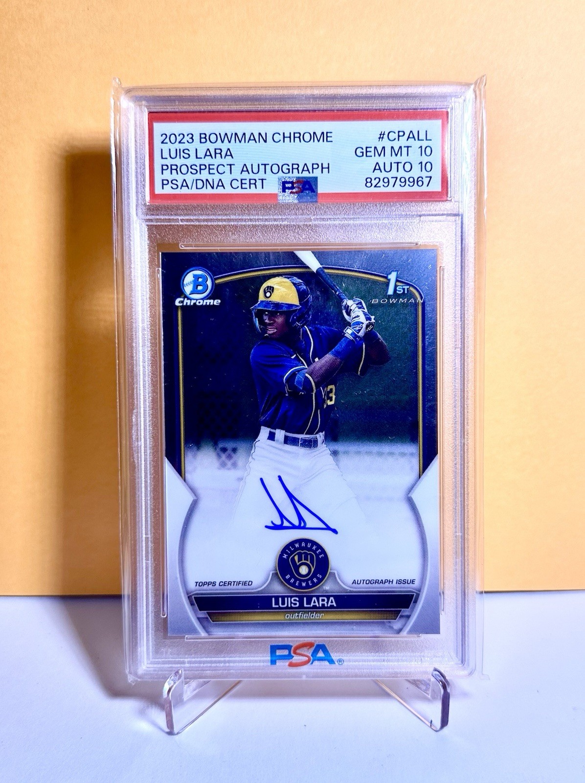 2023 1st Bowman Chrome Prospects Luis Lara PSA 10 /10 AUTO AUTOGRAPH Brewers
