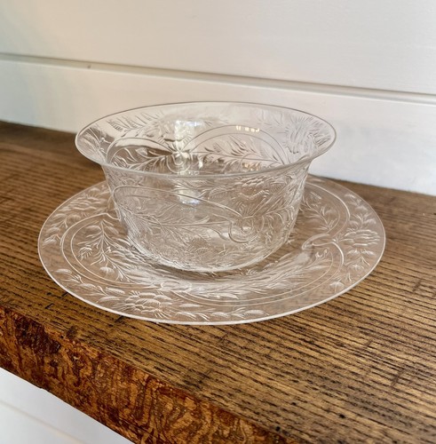 Hawkes-Rock-Crystal Wheel Engraved Finger Bowl with Underplate-C. 1930-Signed - Picture 3 of 6