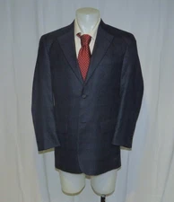 Saks Fifth Avenue Loro Piana Cashmere Silk Blue Plaid Two Button Sport Coat 40R