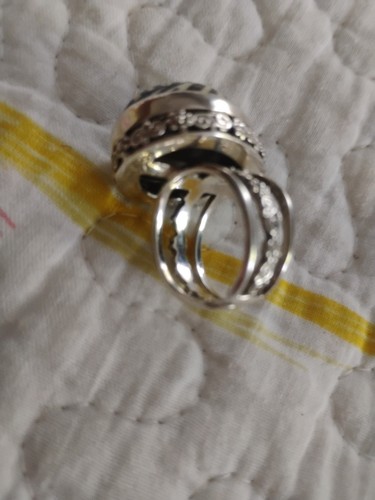 Sajen Sterling Silver Zebra Print Druzy Quartz Ring Open Work Band Size 6.5 /7 - Picture 4 of 11