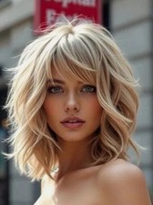 Human Hair New Fashion Gorgeous Women's Golden Blonde Daily Party Wigs 12 In