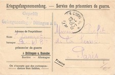 691162) DR Kriegsgefangenenpost Blg. 1.WK Lager Dillingen a.D.