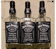 3 x Jack Daniels 1 litre Square Glass Bottles - Craft Lighting Arts Bar Man Cave