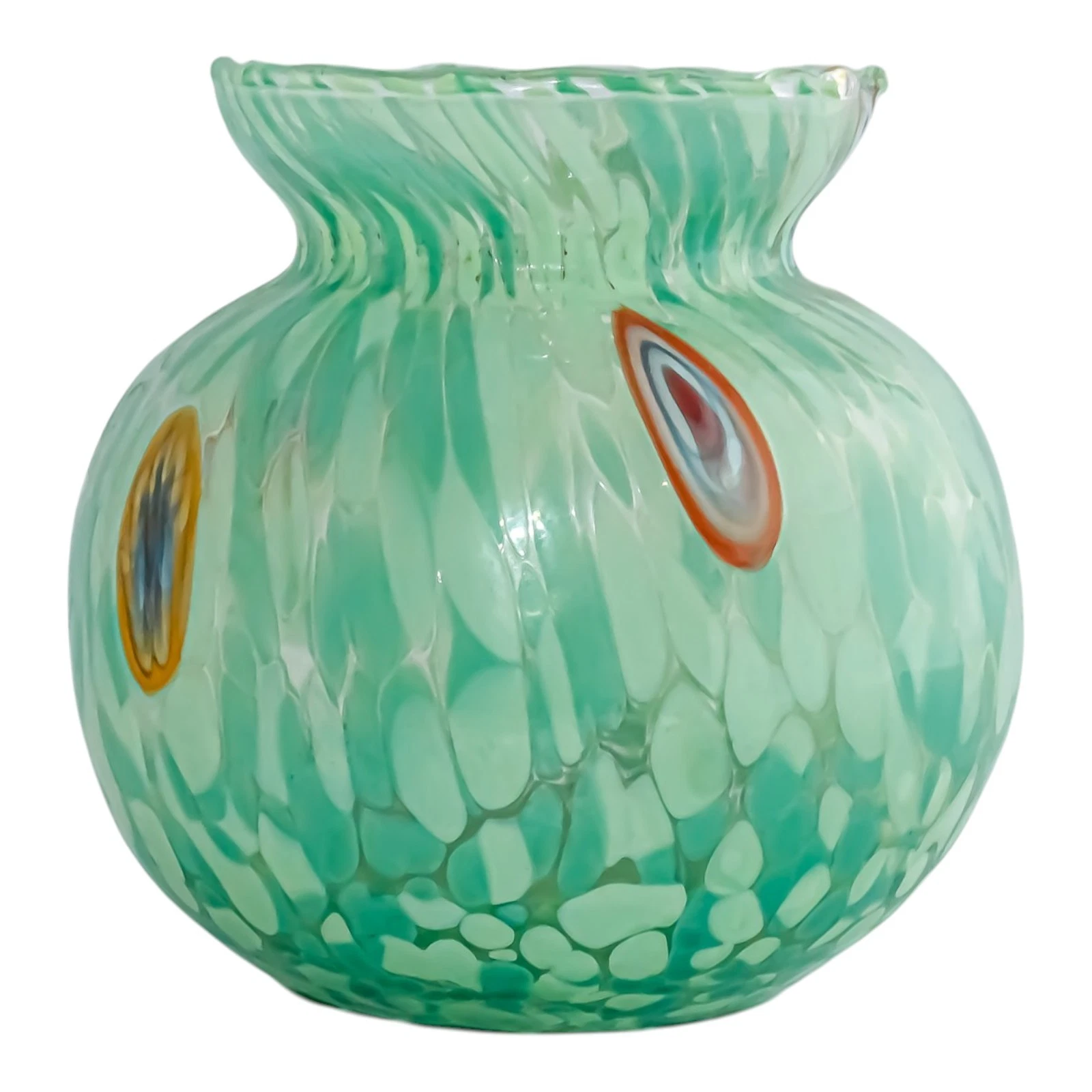 Handmade Millefiori Blown Green Murano Glass Vase 10cm