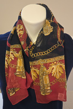 Vintage Equestrian Scarf Chains Belts Stirrup Polyester ItalyRed Gold Navy 13x54