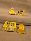 Vintage Fisher-Price Little People Baby w/ Yellow Nursery Items. GPW