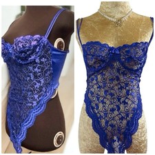 Victorias Secret Lace Teddy Bodysuit Thong High Cut Purple 32B XS/S Vintage 90s