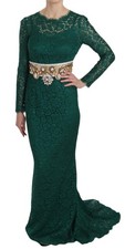 Dolce & Gabbana Crystal Gold Belt Lace Sheath Gown Women's Dress Authentic