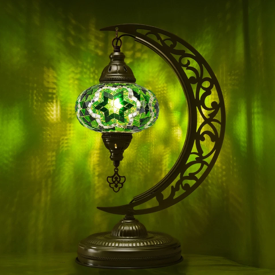 Mozaist Turkish Mosaic Moon Table Lamp, Moroccan Style Stained Glass Lamp - Image 3 of 4
