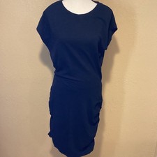 PACT 100 Organic Cotton Black Sleeve Shirt Dress, Size Large, Ruching on Sides