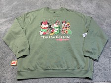 NEW Disney Sweatshirt Adult XXL Green Tis The Season Mickey Mouse Christmas WDW