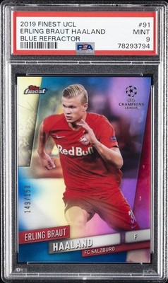 2019 FINEST CHAMPIONS LEAGUE #91 ERLING BRAUT HAALAND ROOKIE RC 149/150 PSA 9