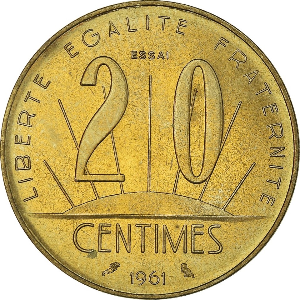 France 20 Centimes 1961 – Essai Concours Lagriffoul – Bronze-aluminium – GEM.55.10