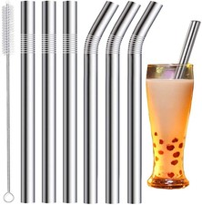 Vinaco Stainless Steel Smoothie Straws, 0.5'' 3 Straight & 3 Bent, Sliver 