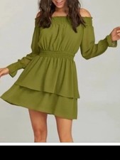 NWT Show Me‎ Your Mumu FAB! Esmeralda Green L/S Boho Off Shoulder Mini Dress XS