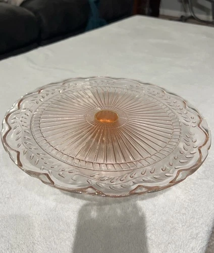 Vintage Laurel Leaf Pink Depression 11.75” Glass Cake Stand 1930-1940 Era