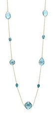 110.00 Ct Solid 14K Yellow Gold Blue Topaz Necklace 36 Inch