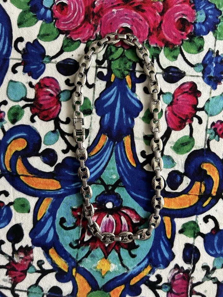 "Cadena de plata Gucci Puff Link circonita cúbica sólida pesada 20""" Foto 3 de 4