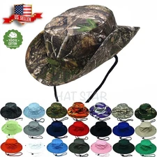 USA Safari 100% Cotton Bucket Hat String Fishing Camping Boonie Sun Brim Cap