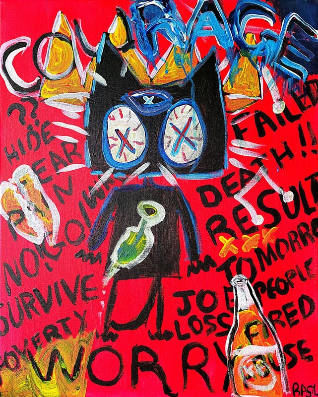 Courage In Recovery Cat Basquiat Style Graffiti Abstract Art Painting 16x20