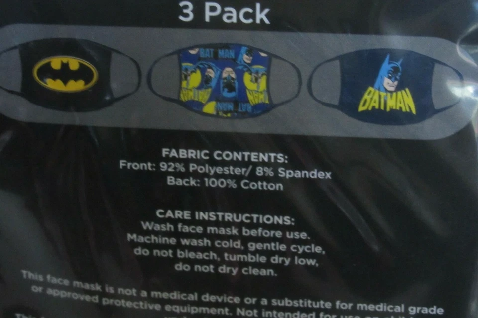 Batman 3 Pack Washable Children's Face Mask NEW IN PACKAGE - Image 2 of 2