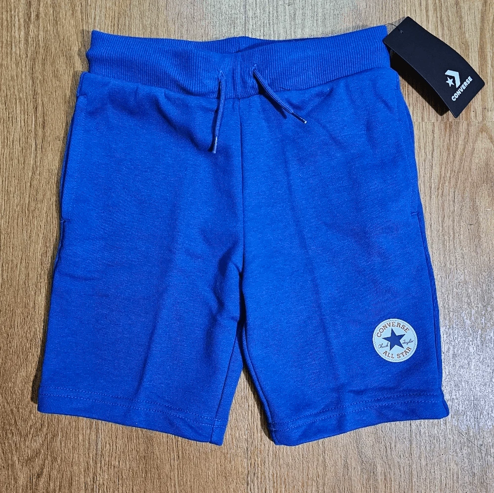 Converse All Star Chuck Taylor Logo Shorts Kids Size 7 Blue White French Terry