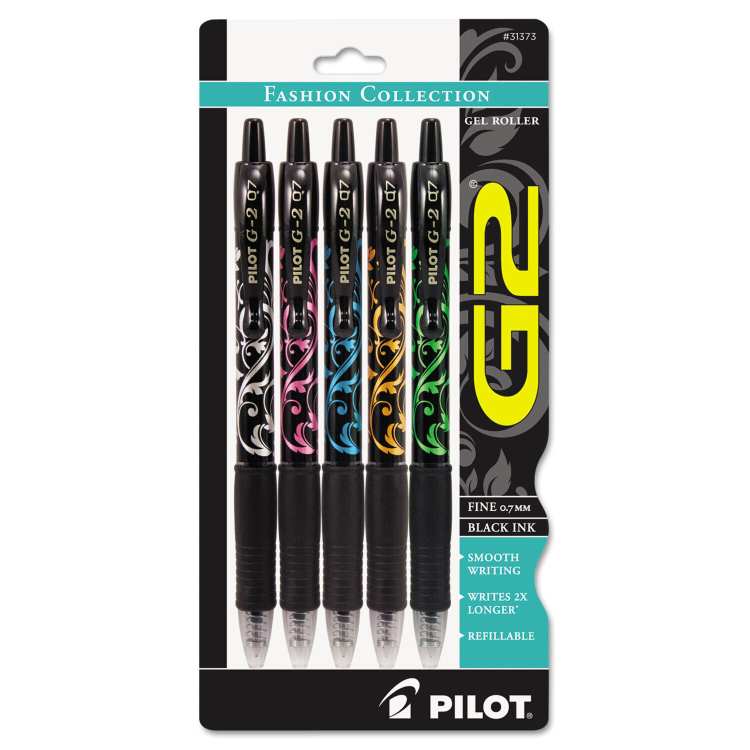 Pilot G2 Fashion Premium Retractable Gel Ink Pen Black Ink/Asst. Barrels .7mm