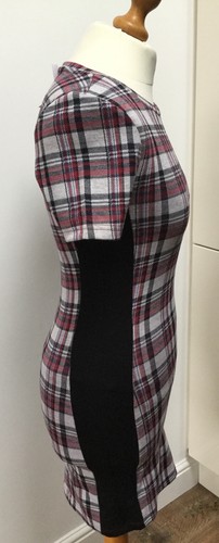 BNWT Brand New Checked Tartan Plaid Topshop Red Grey Bodycon Stretch Dress Sz 8 - Picture 3 of 11