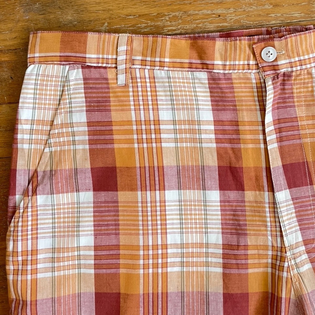 Vintage Mens Long Plaid Short Size 38 Waist 1990s Orange Tartan