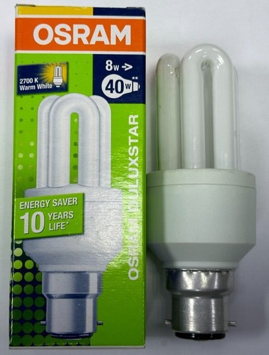 1x 8W (=40W) OSRAM Low Energy Power Saving CFL Stick Light Bulbs BC B22 Lamps - Picture 2 of 3