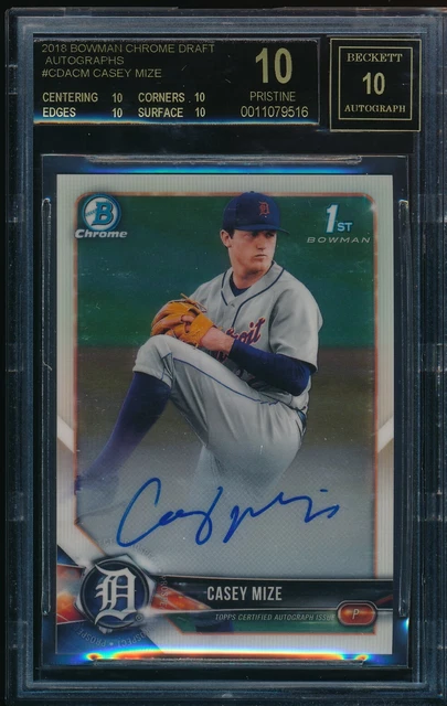 BGS 10/10 CASEY MIZE AUTO 2018 Bowman Chrome Autograph RC PRISTINE BLACK LABEL