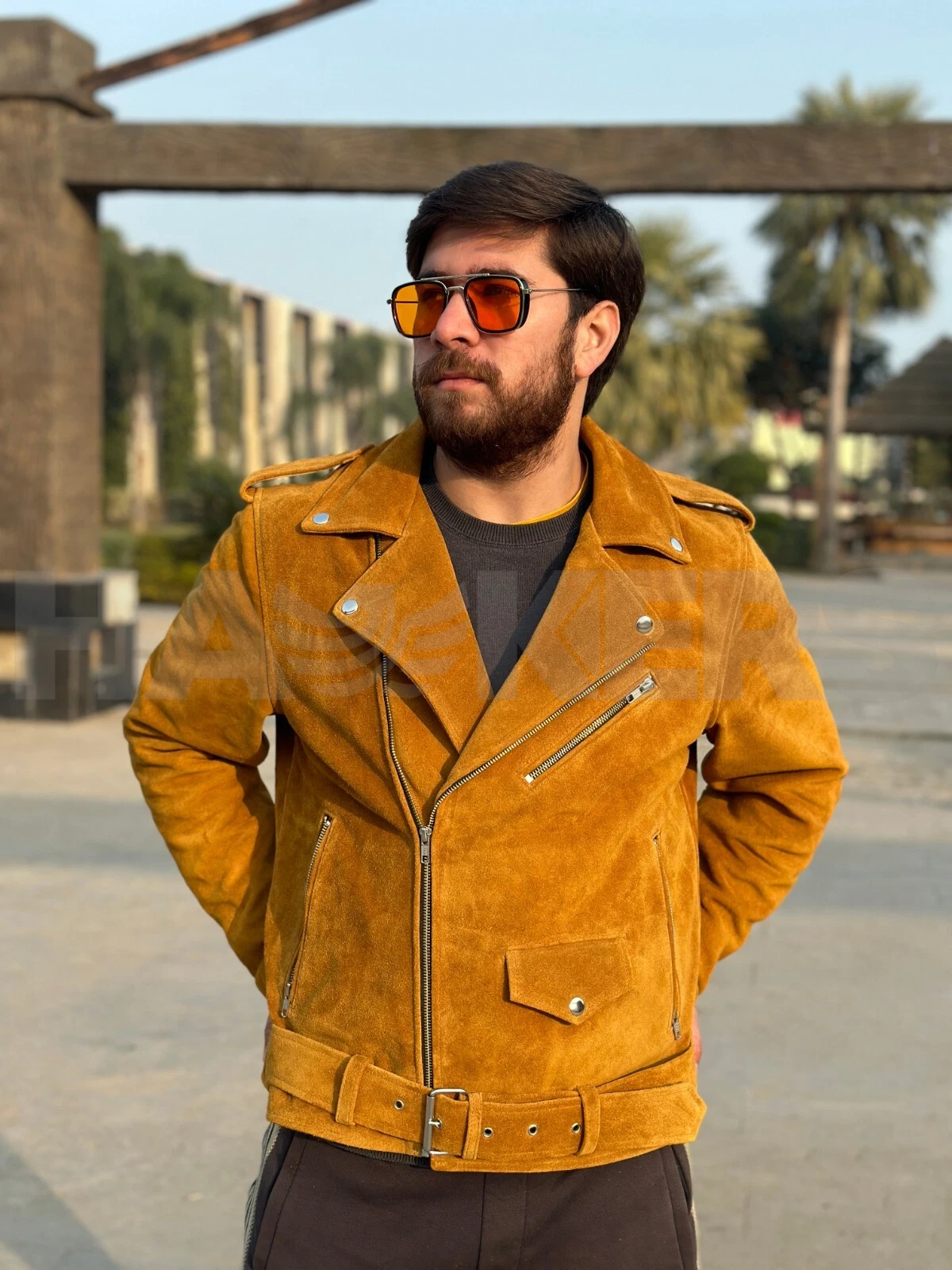 Men's Brown Genuine Suede Soft Leather Motorbike Jacket, Leather Biker Jacket
