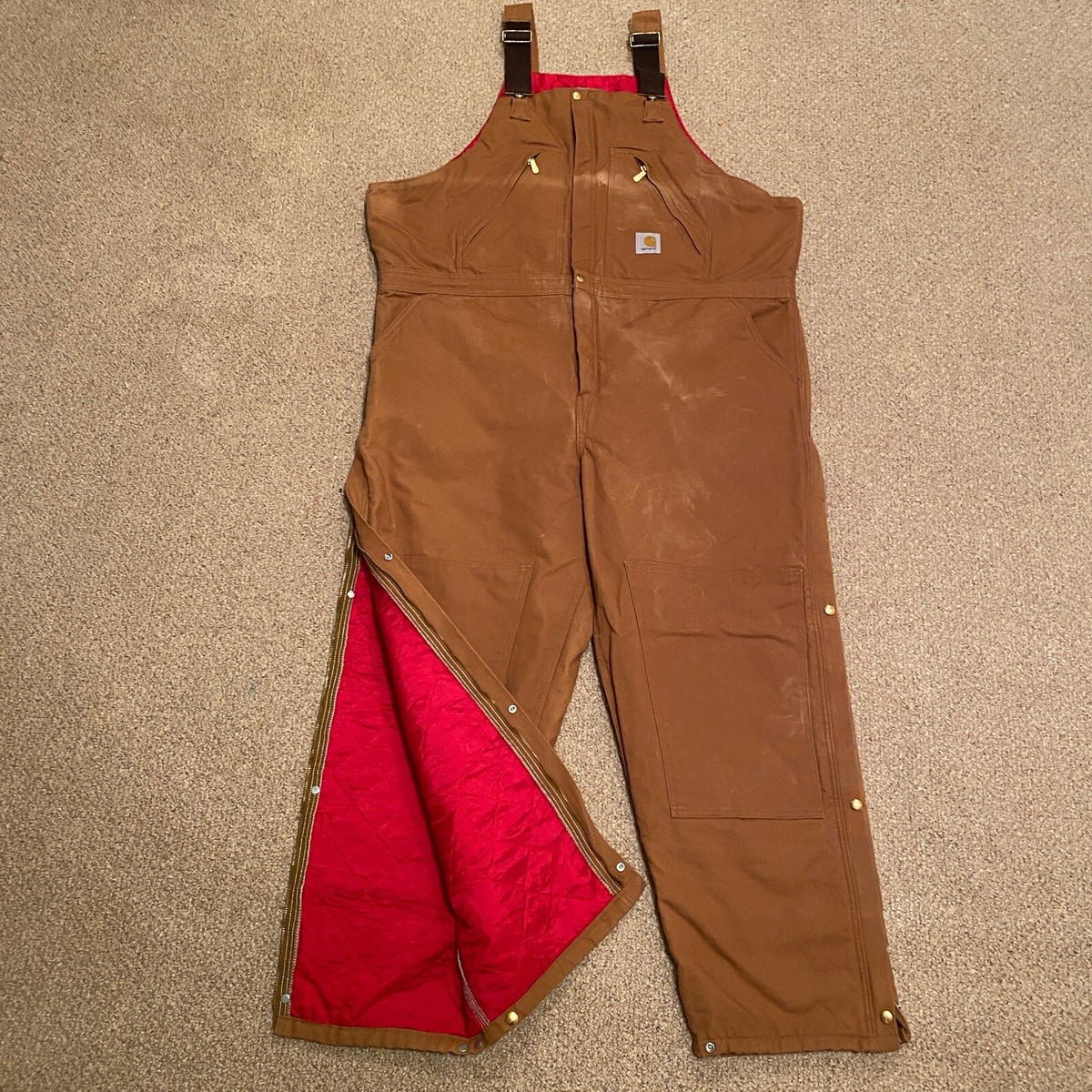 Carhartt R38 BRN Double Knee Canvas Quilt Lined Overalls Brown