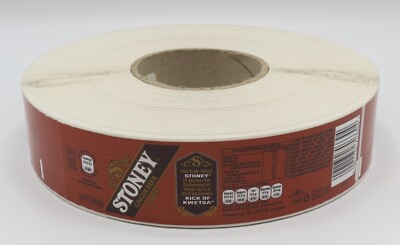 roll of STONEY Ginger Beer 500ml bottle sticker labels +500pc